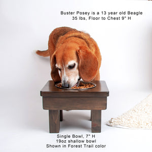 Raised Single Bowl for dogs cats, one stainless-steel bowl, 7" Small with 19oz SHALLOW bowl. Prevents Whisker Fatigue