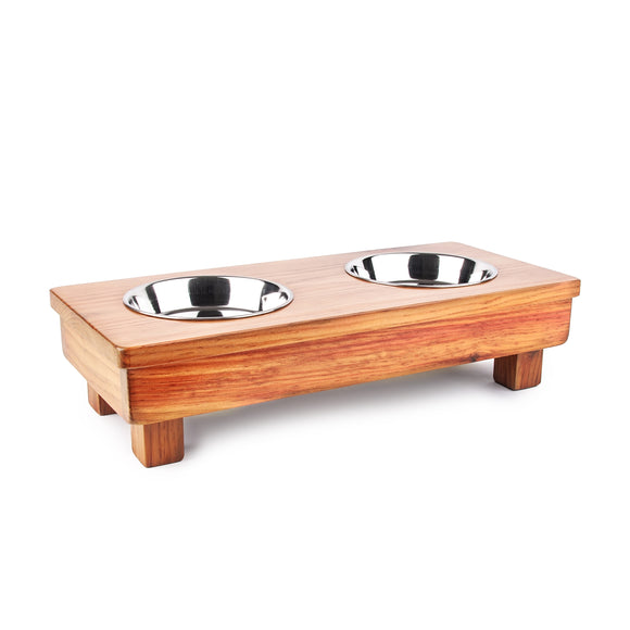 Two bowl Elevated raised dog feeder with stained sealer-Dog bowl