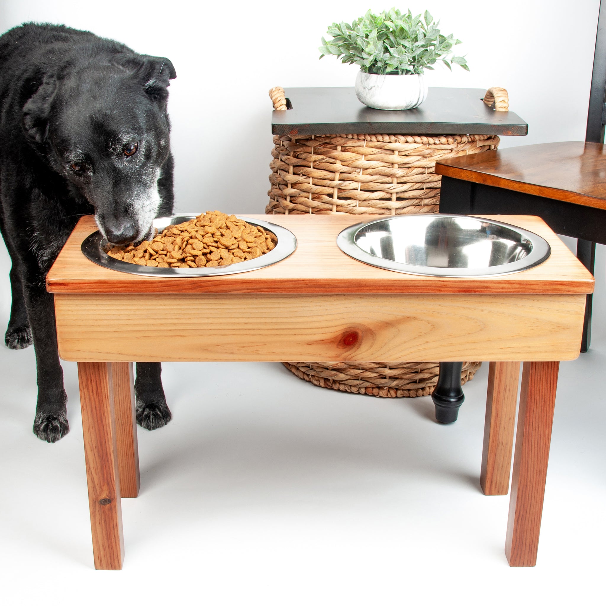 Large Dog Dish Holder, Wood Dog Feeder With Bowls