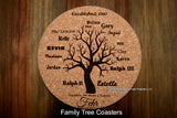 Family Tree Premium Coaster Set plus Coaster Holders Customized for you! Best Gift Ever!
