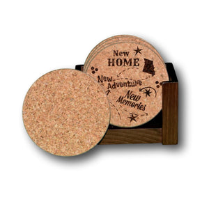 "New Home. New Adventure. New Memories." Premium Home Coaster Set with personalization options!