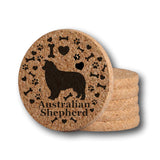 "I love my Australian Shepherd" premium coaster set. Add a rustic or urban design Coaster Holder.