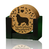 "I love my Australian Shepherd" premium coaster set. Add a rustic or urban design Coaster Holder.