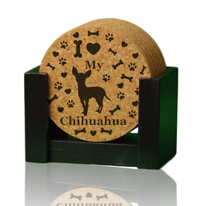 "I love my Chihuahua" premium coaster set. Add a rustic or urban design Coaster Holder.