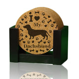 "I love my Dachshund" premium coaster set. Add a rustic or urban design Coaster Holder.