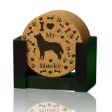 "I love my Husky" premium coaster set. Add a rustic or urban design Coaster Holder.