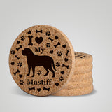 "I love my Mastiff" premium coaster set. Add a rustic or urban design Coaster Holder.