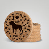 "I love my Pittie" premium coaster set. Add a rustic or urban design Coaster Holder.