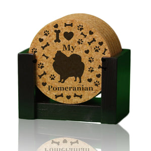"I love my Pomeranian" premium coaster set. Add a rustic or urban design Coaster Holder.