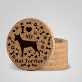 "I love my Rat Terrier" premium coaster set. Add a rustic or urban design Coaster Holder.